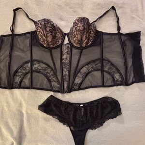 Victoria's Secret Black Lace Bustier Set